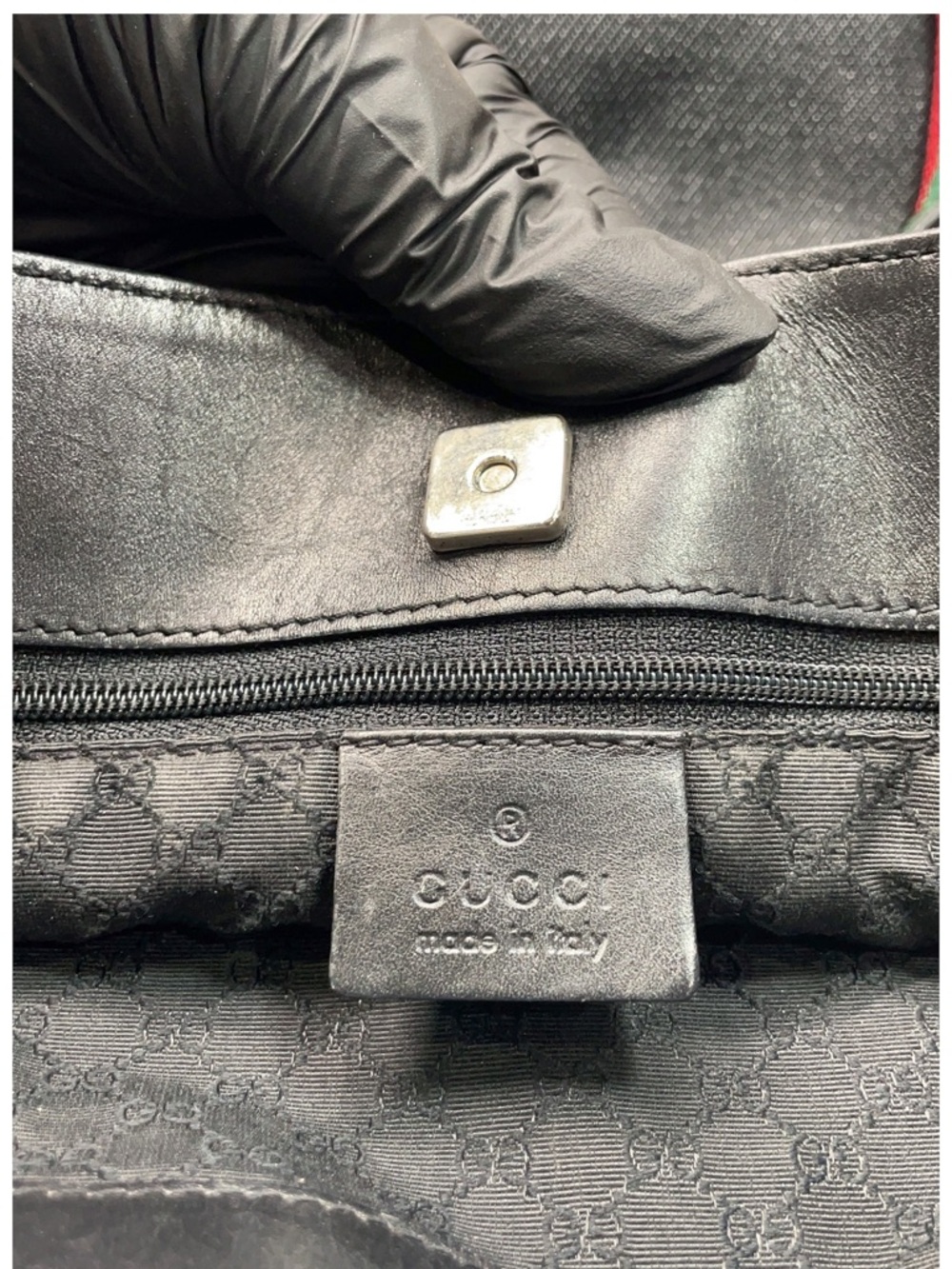 Gucci Black Shoulder Tote with Red & Green Webbing - Picture 9 of 11